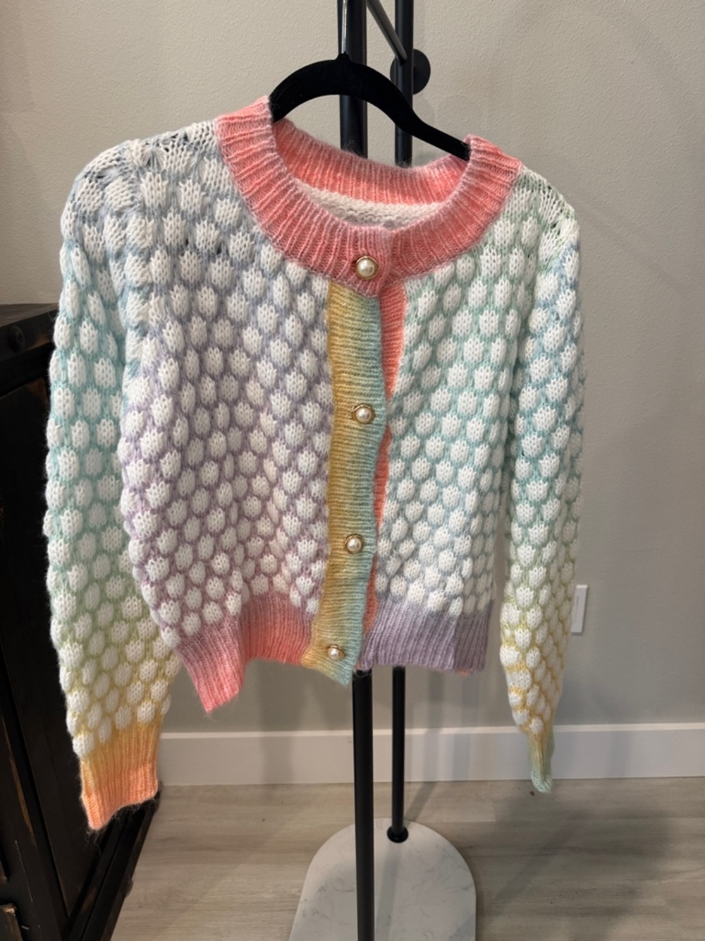 Pastel Bubble Knit Cardigan Sweater - Multicolor